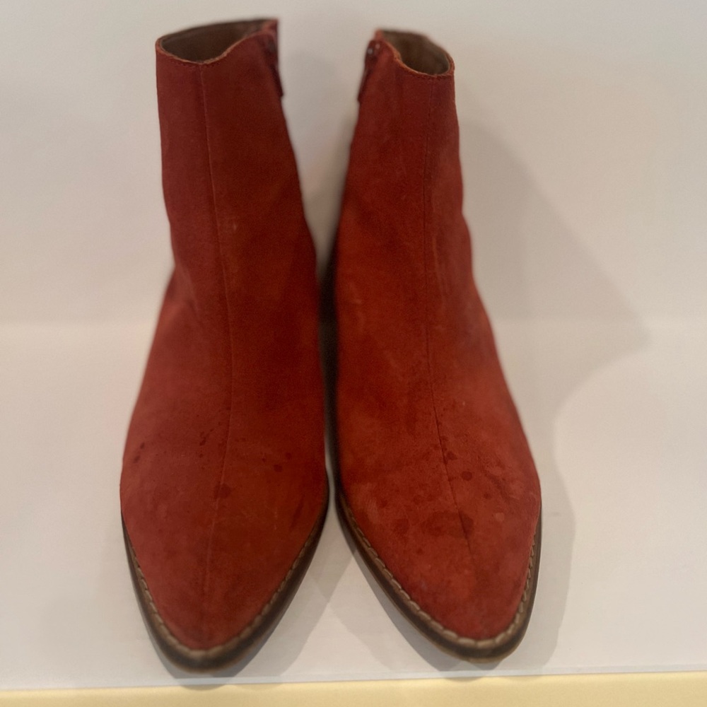 Anthropologie Red Suede Ankle Boots side zip size 39 - Picture 2 of 5